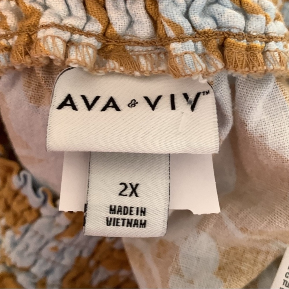 Ava & Viv High Waist Floral Shorts in Mustard and Light Blue - Picture 11 of 11